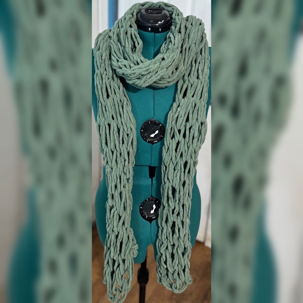 Handmade Hand Crafted Oversized Knit Scarf Smoky Green